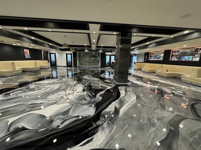 Black and white metallic epoxy floor