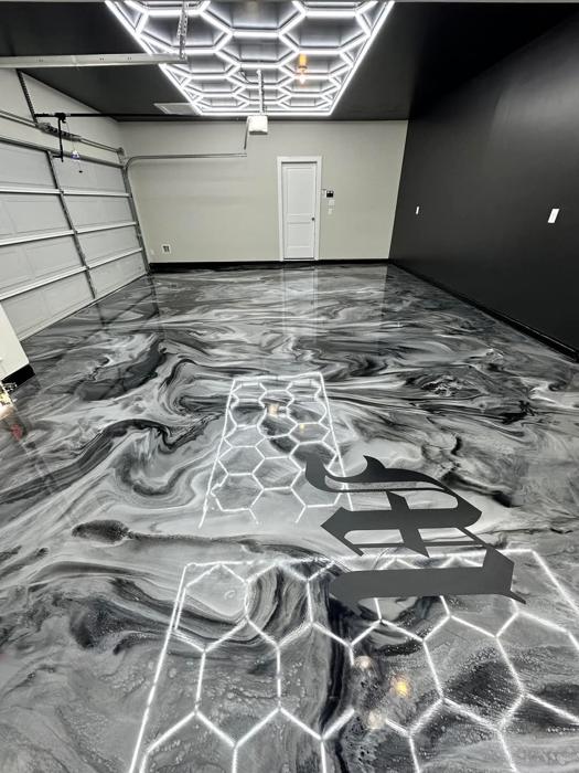Gray metallic epoxy basement floor
