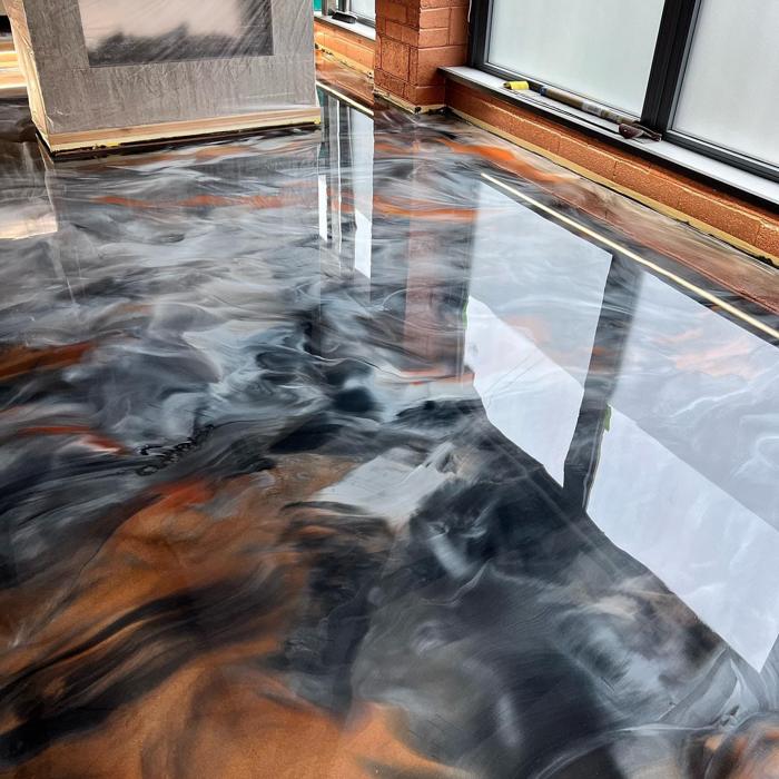 Marble look metallic epoxy floor