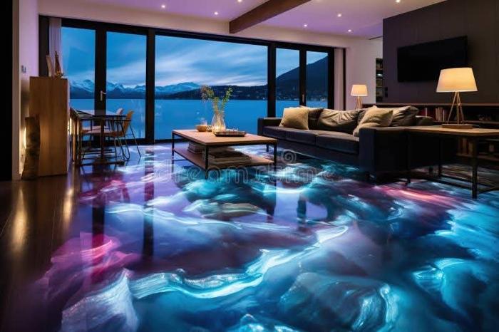 Metallic epoxy living room floor