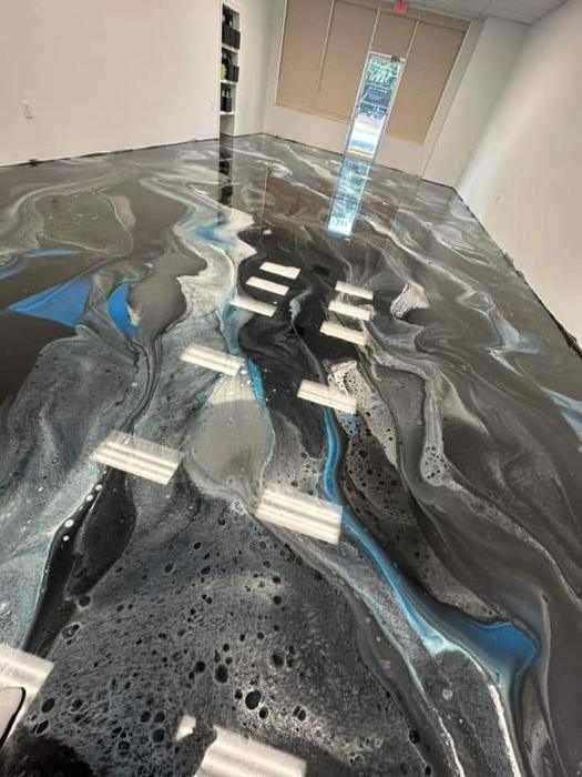 Silver metallic epoxy floor